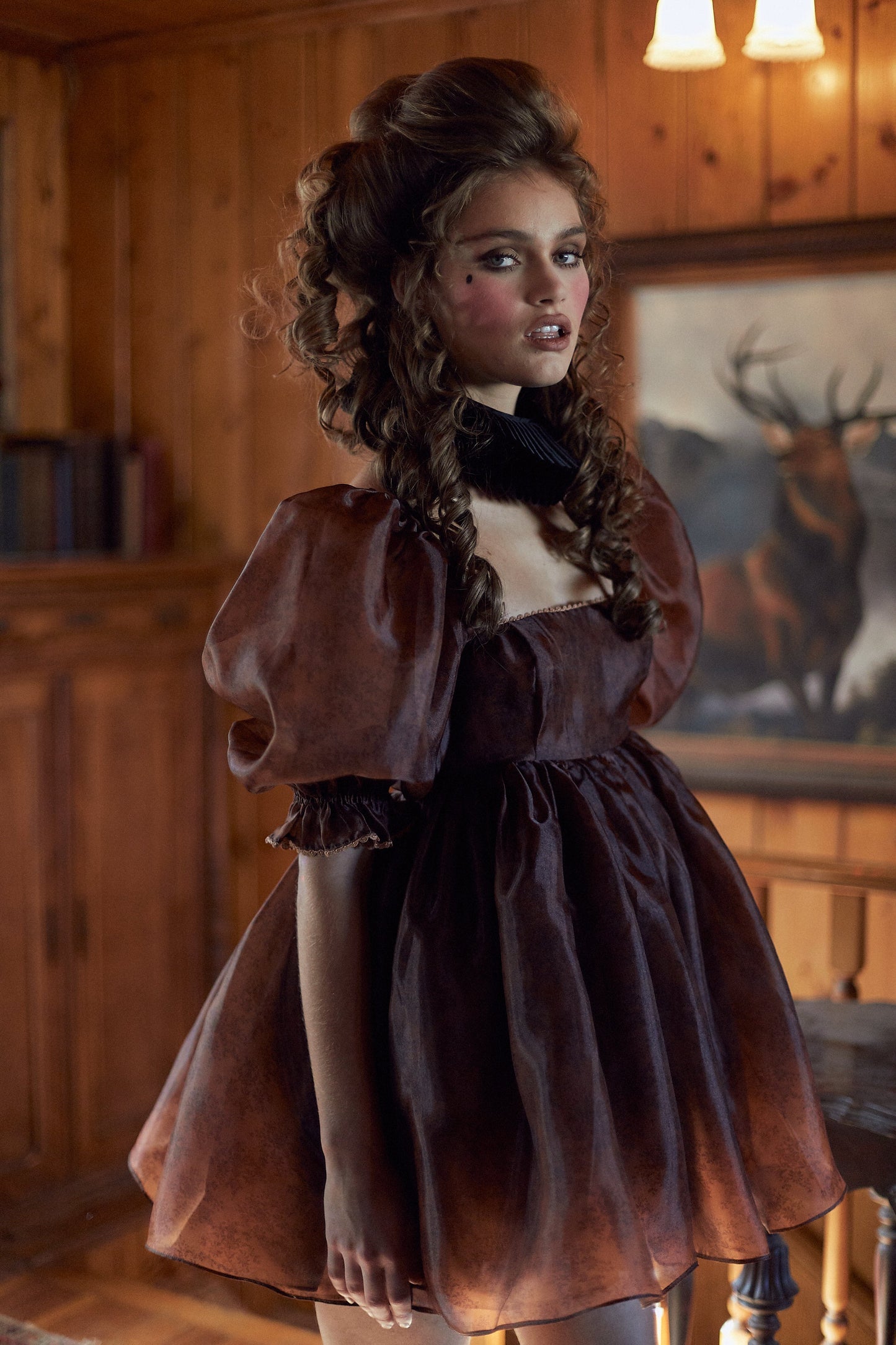 SELKIE CHOCOLATE LACE PUFF DRES