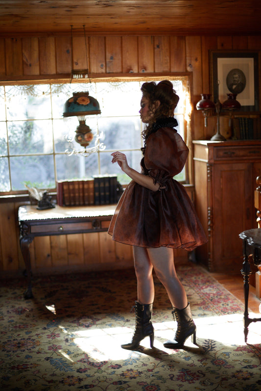 SELKIE CHOCOLATE LACE PUFF DRES