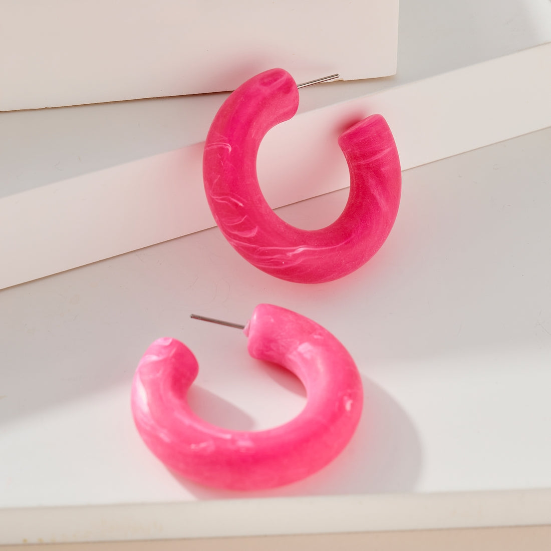 Chunky Pink Hoop Earrings