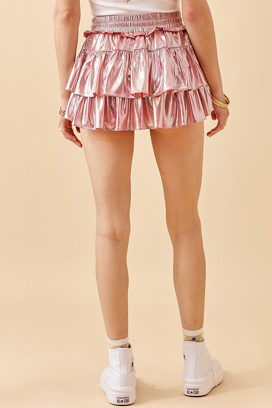 Pink Ruffle Tiered Skort