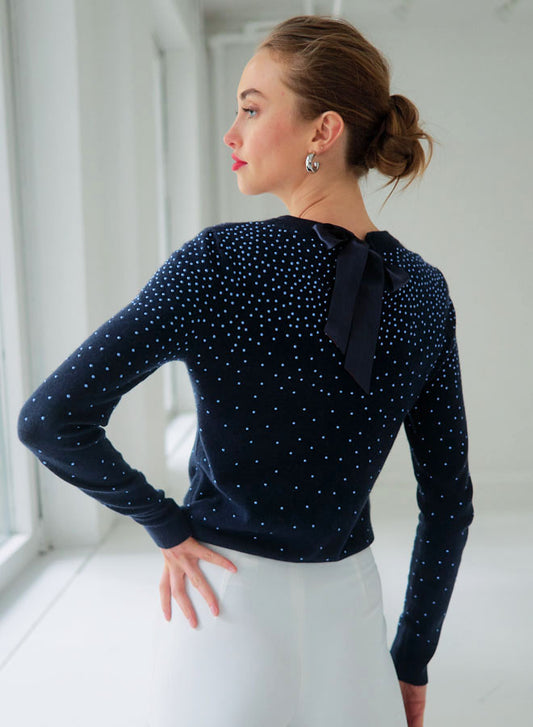 Autumn Cashmere Bejeweled Crew with Bow