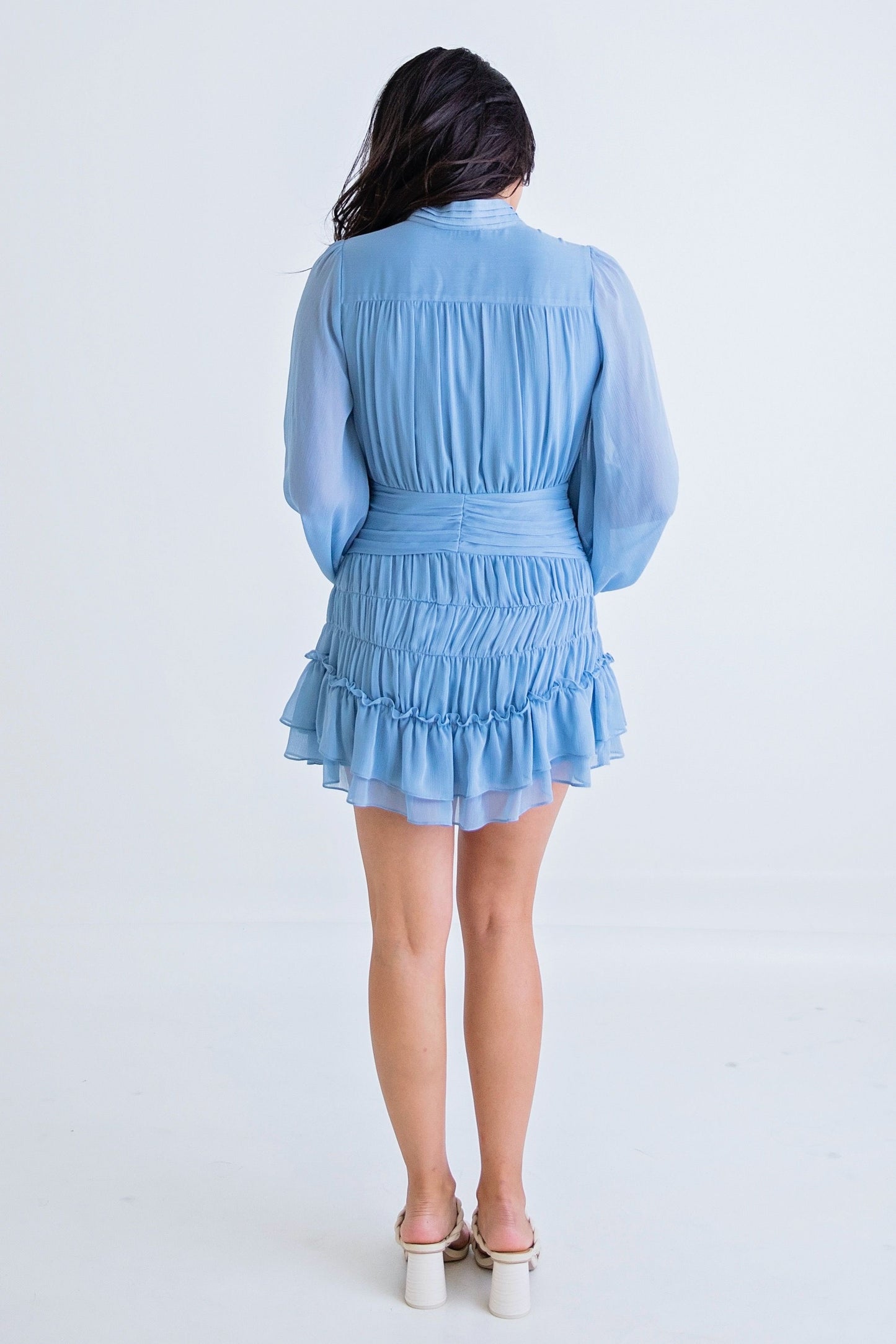 Solid Satin Smock Tier Dress