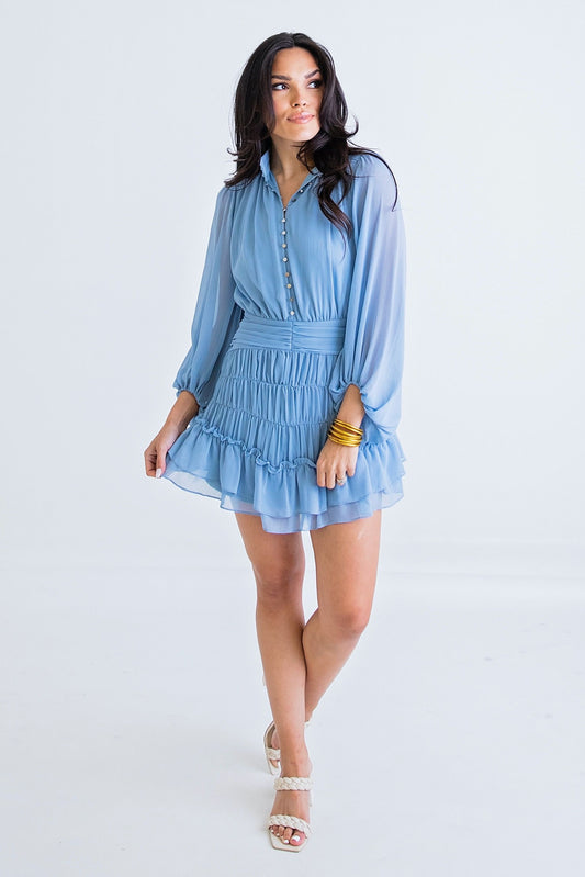 Solid Satin Smock Tier Dress