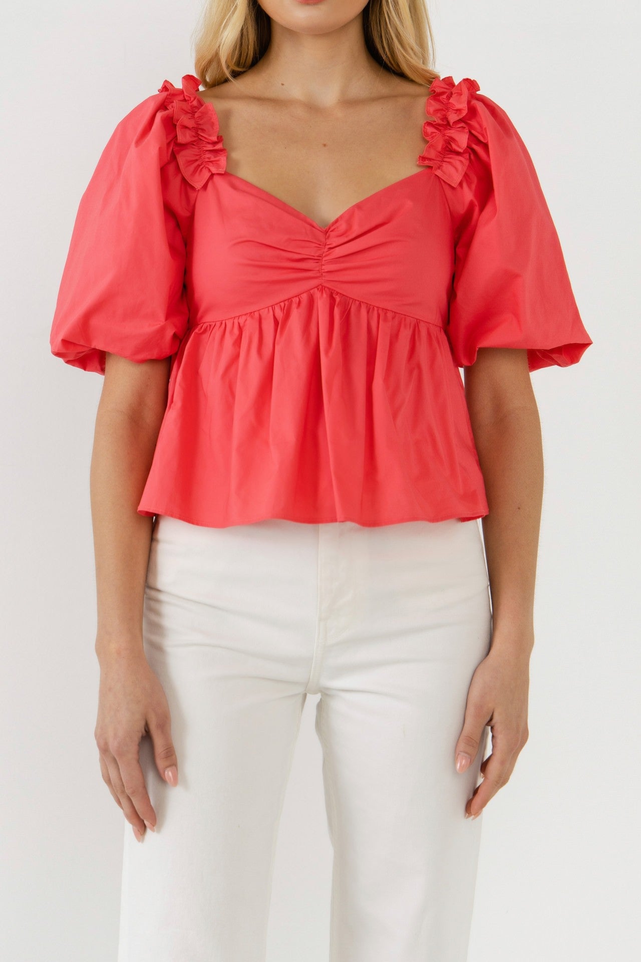 Coral Pink Ruffle Top