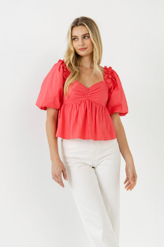 Coral Pink Ruffle Top
