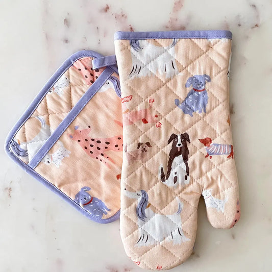 Dogs Oven Mitt + Pot Holder Set