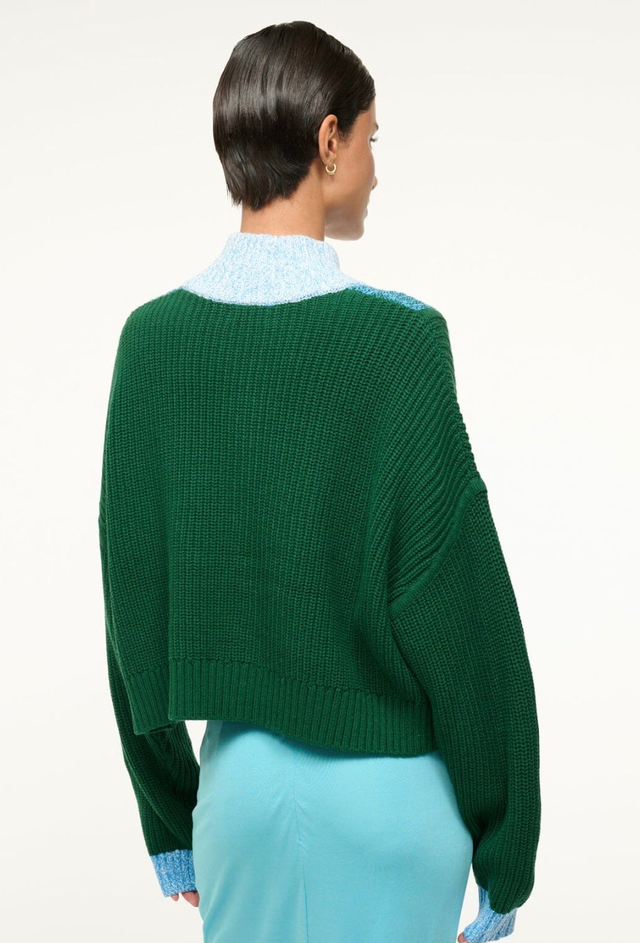 STAUD Cropped Hampton Sweater - Jungle, Sky & Ivory