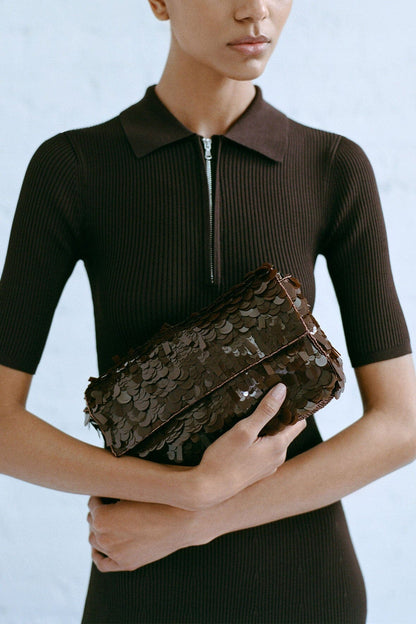 Staud Timmy Shoulder Bag Cacao Sequins