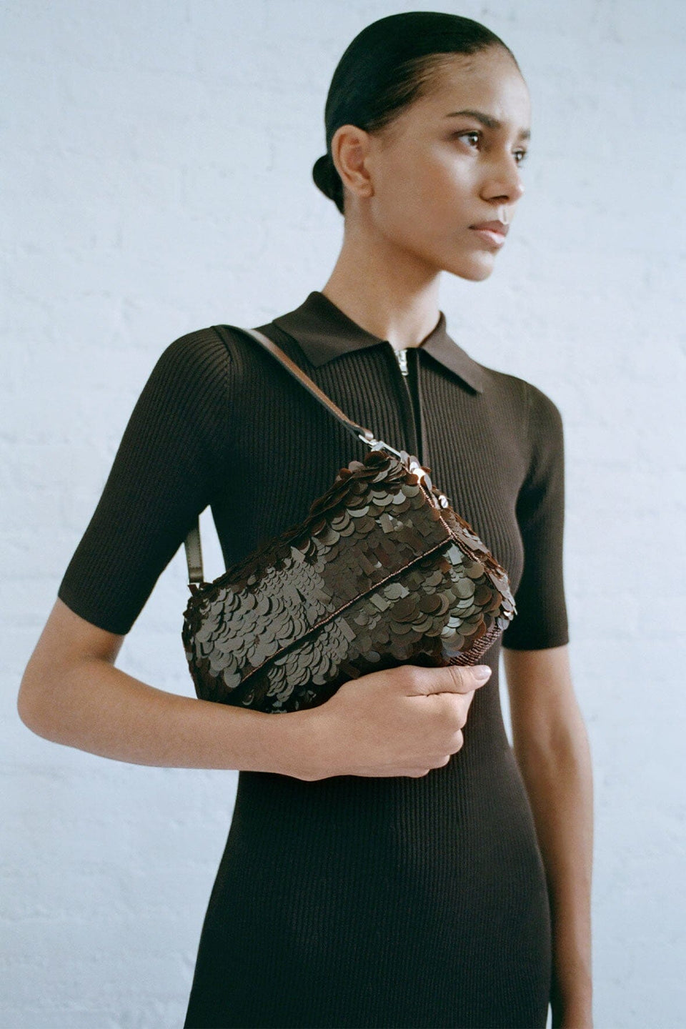Staud Timmy Shoulder Bag Cacao Sequins
