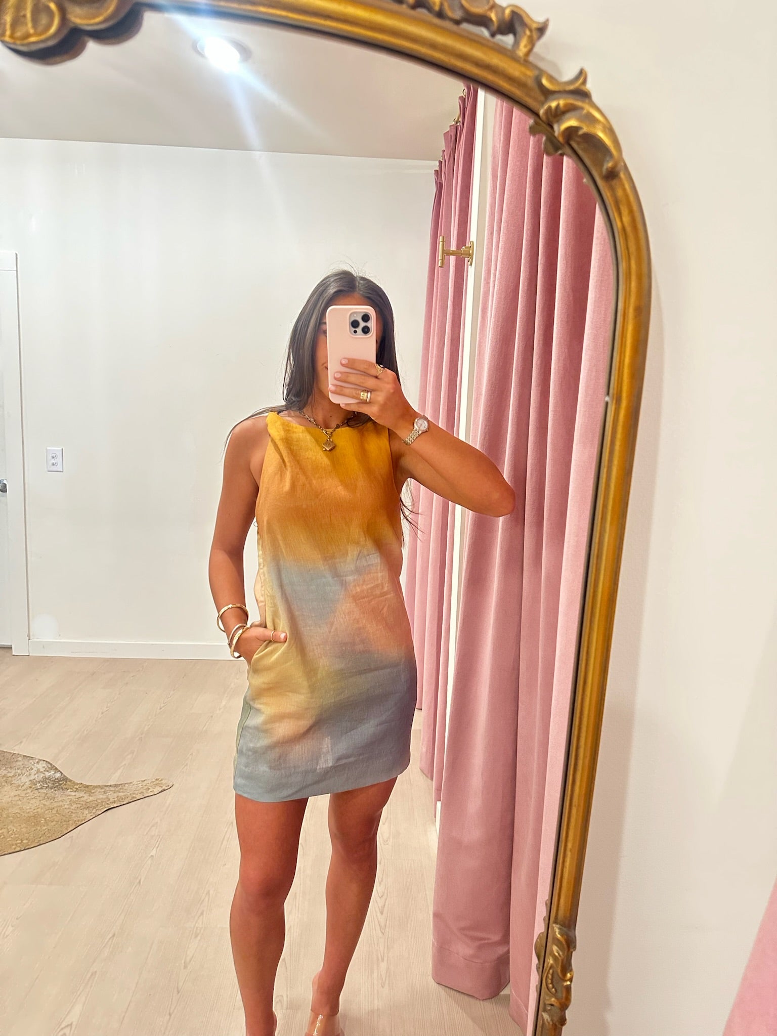 STAUD, Boa Linen Dress in Pastel Clouds, Size Small