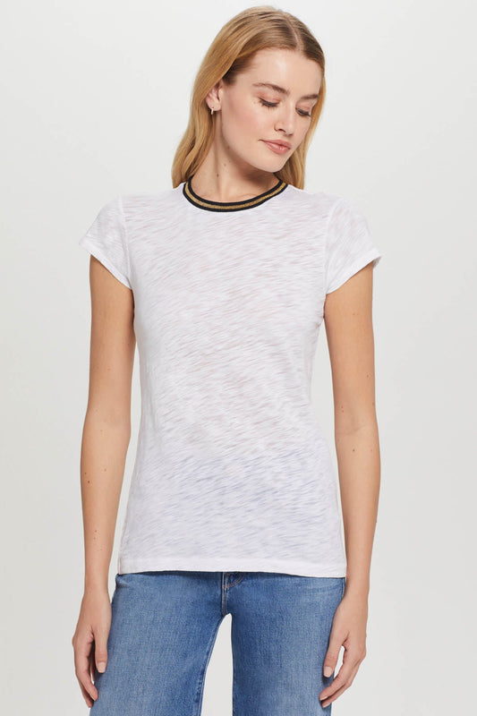 METALLIC TIPPED RINGER TEE - WHITE