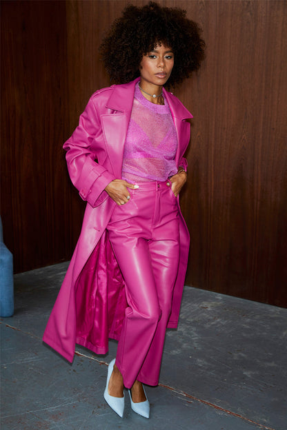 NEVER FULLY DRESSED MAGENTA VEGAN LEATHER TROUSER