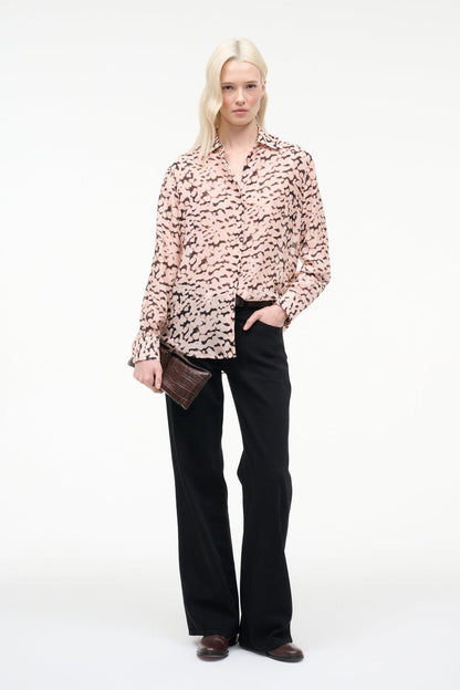 Staud ROXBURY SILK SHIRT ALMOND BLACK