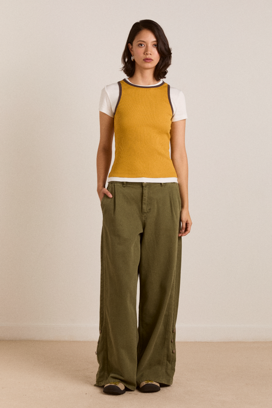 Damson Madder Manon Layered Tee Yellow/Coffee Bean