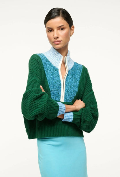 STAUD Cropped Hampton Sweater - Jungle, Sky & Ivory