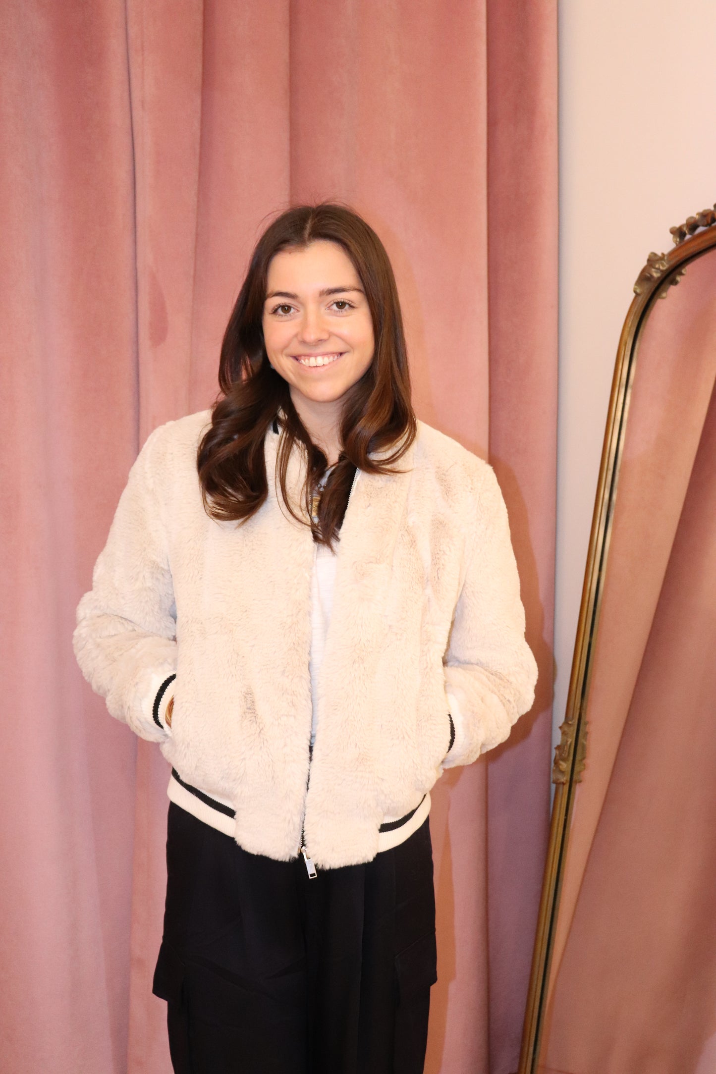 Ena Pelly Essential Faux Bomber Jacket - Bone