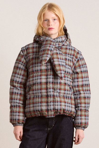 Damson Madder Pearl Hooded Puffer - Multi Check