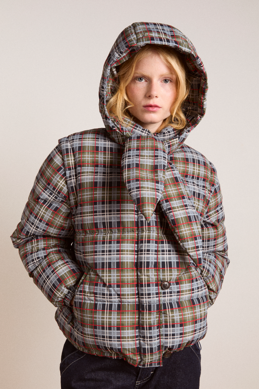 Damson Madder Pearl Hooded Puffer - Multi Check
