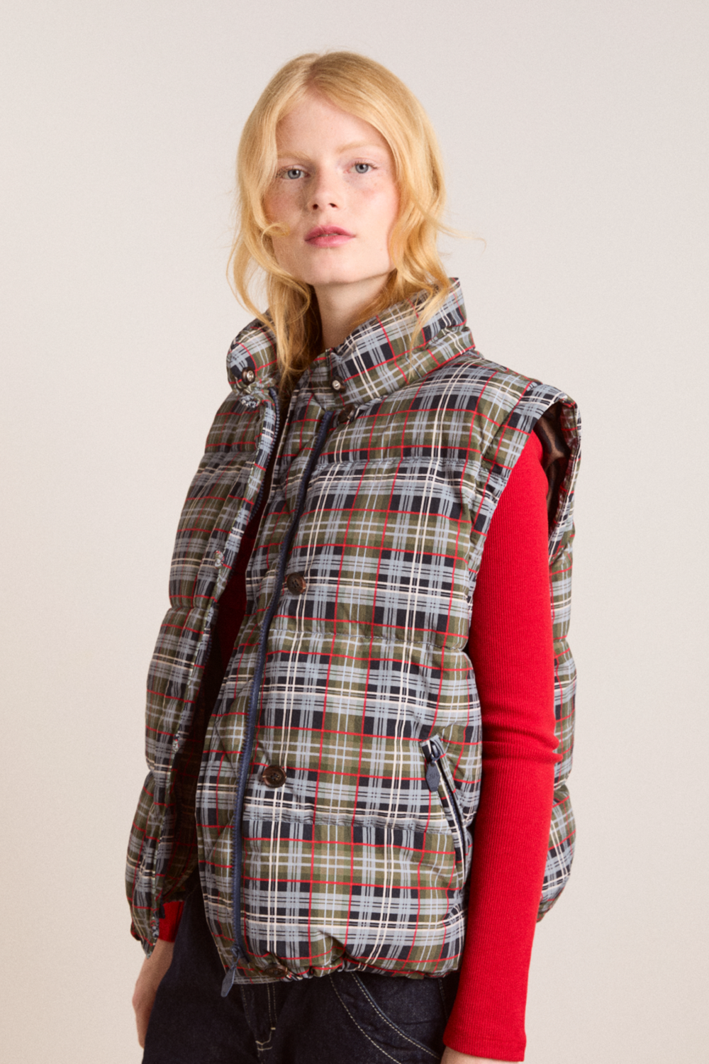 Damson Madder Pearl Hooded Puffer - Multi Check