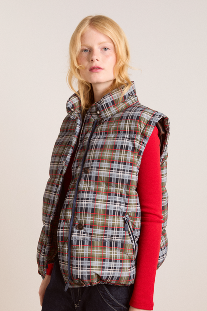 Damson Madder Pearl Hooded Puffer - Multi Check