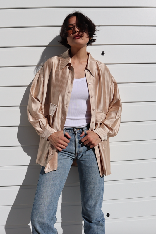 BLANCA Knox Stripe Shirt in Beige