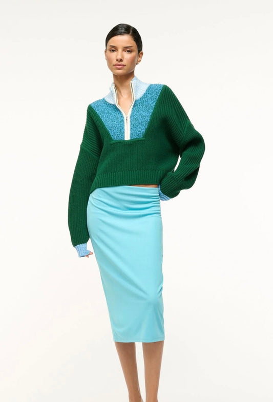 STAUD Cropped Hampton Sweater - Jungle, Sky & Ivory