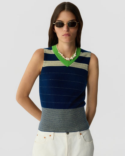 Guest in Residence Collegiate Stripe Vest - Navy Combo