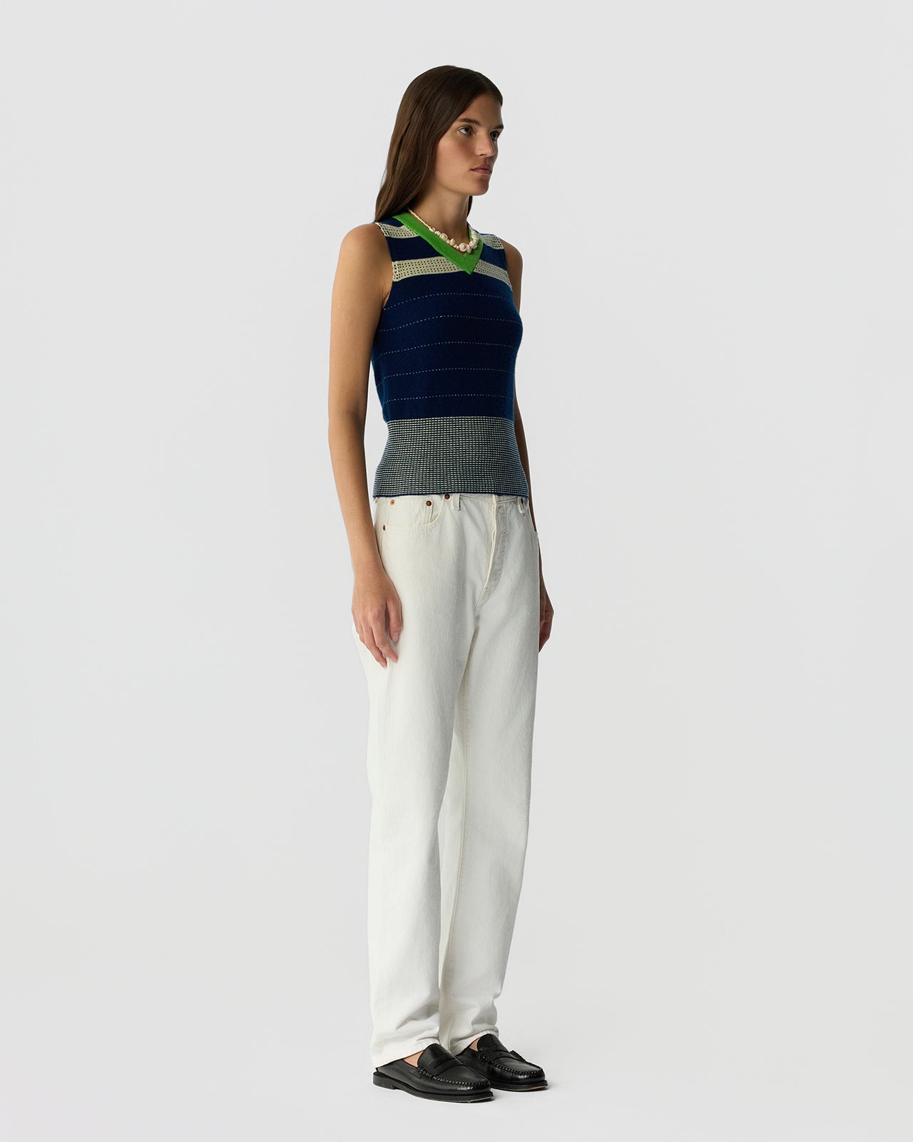 Guest in Residence Collegiate Stripe Vest - Navy Combo