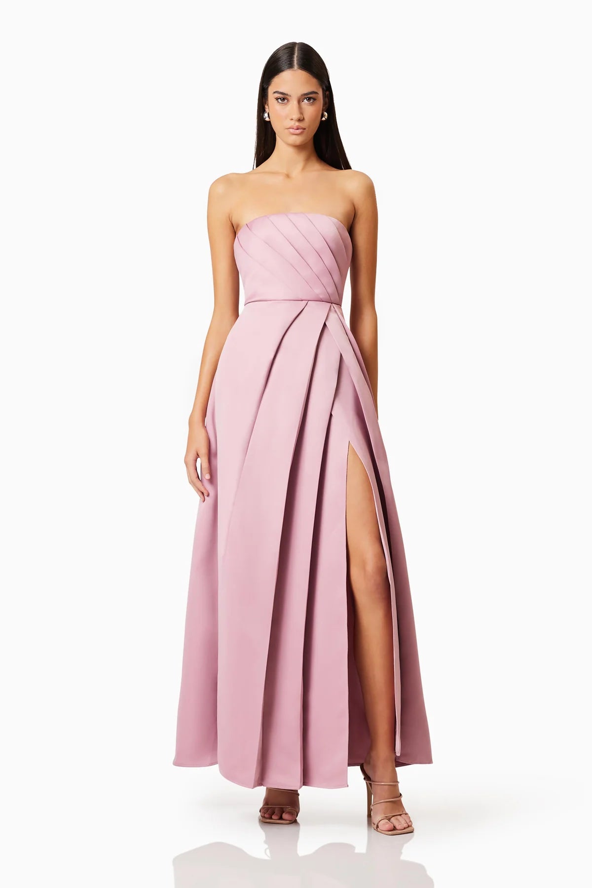 Rose Strapless Gown In Pink | Pleated Details XS / Pink Rose Strapless Gown In Pink | Pleated Details XS / Pink