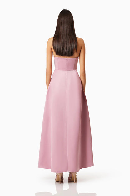 Rose Strapless Gown in Pink | Pleated Details XS / Pink Rose Strapless Gown in Pink | Pleated Details XS / Pink