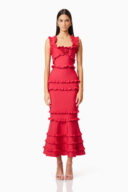 Elliatt Kimberly Frill Maxi Dress in Red