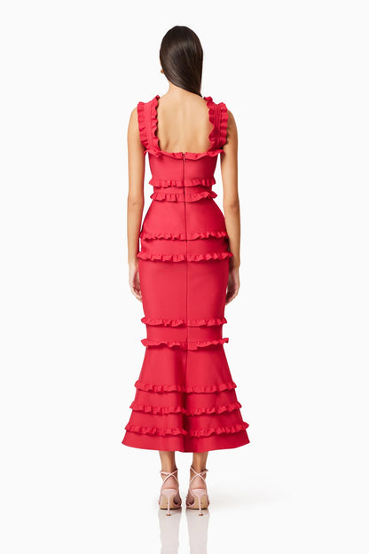 Elliatt Kimberly Frill Maxi Dress in Red