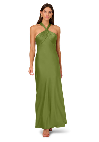 Liv Foster Satin Halter Gown - Olive