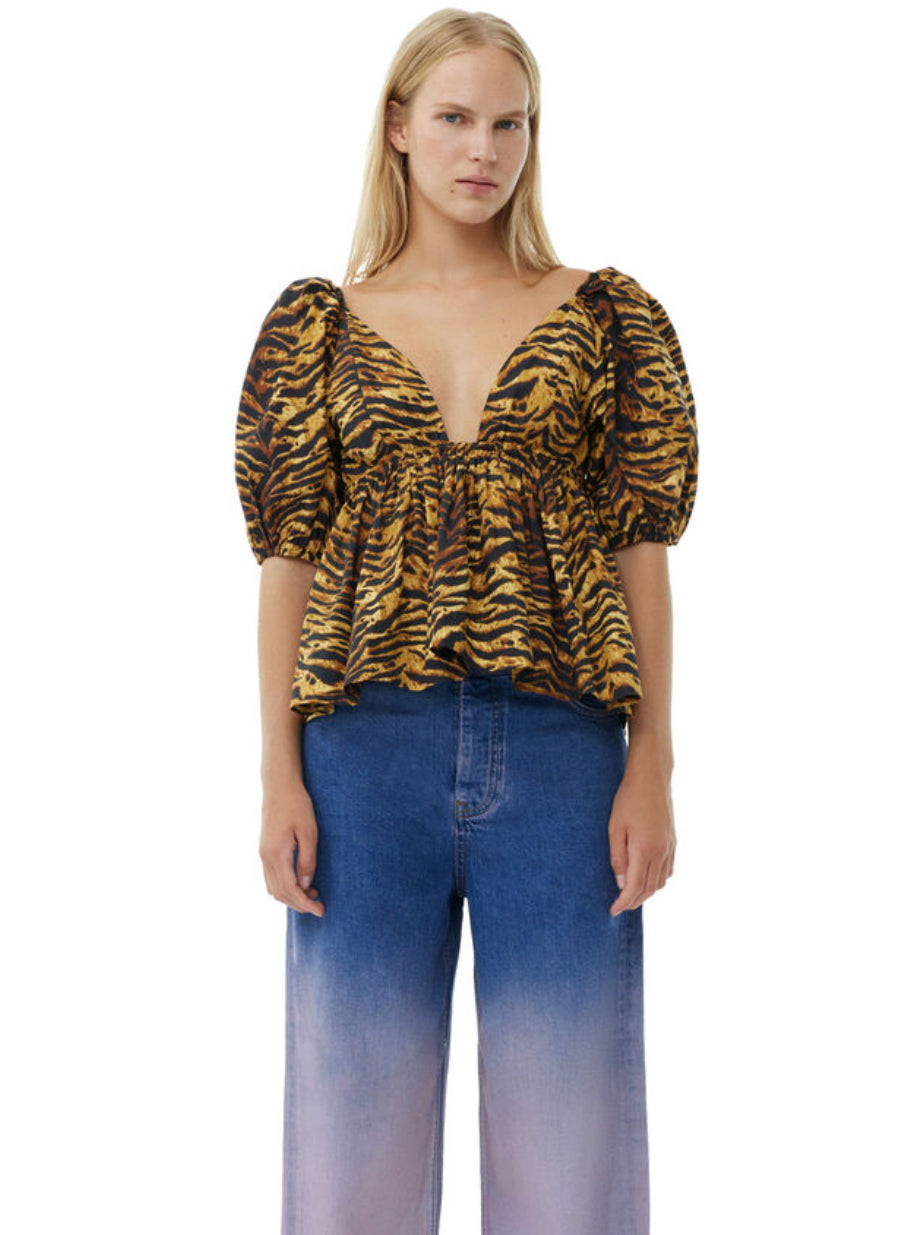 Ganni Printed Cotton Blouse