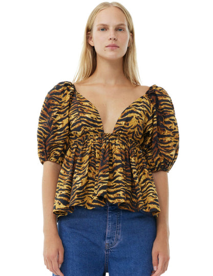 Ganni Printed Cotton Blouse
