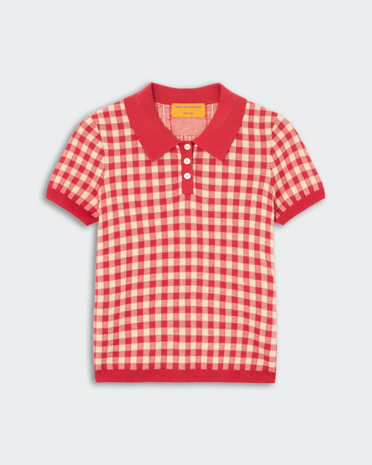 Guest in Residence Gingham Shrunken Polo - Scarlet