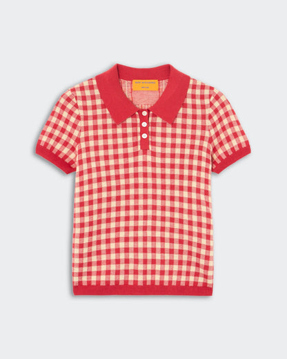 Guest in Residence Gingham Shrunken Polo - Scarlet