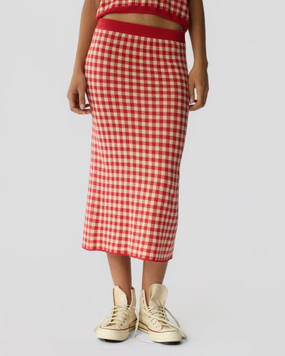 Guest in Residence Gingham Long Skirt - Scarlet