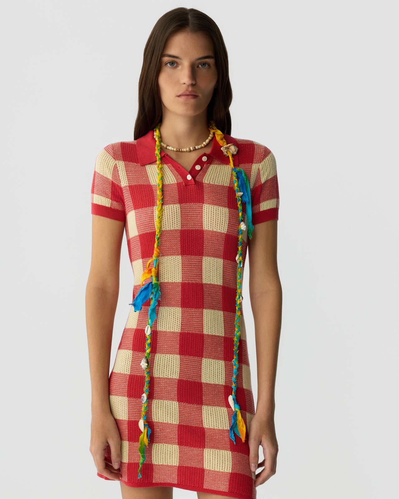 Guest in Residence Gingham Polo Dress - Scarlet/Mist