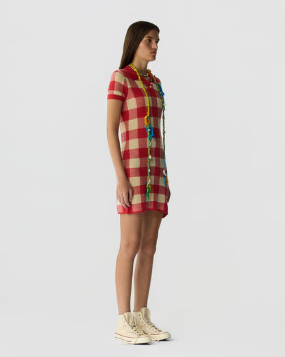 Guest in Residence Gingham Polo Dress - Scarlet/Mist