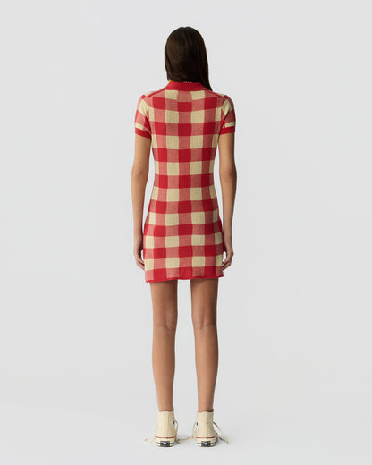 Guest in Residence Gingham Polo Dress - Scarlet/Mist