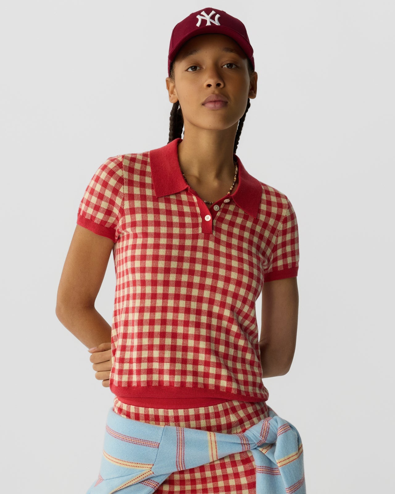 Guest in Residence Gingham Shrunken Polo - Scarlet