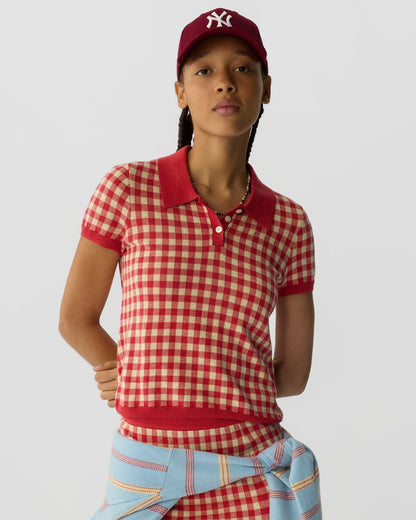 Guest in Residence Gingham Shrunken Polo - Scarlet