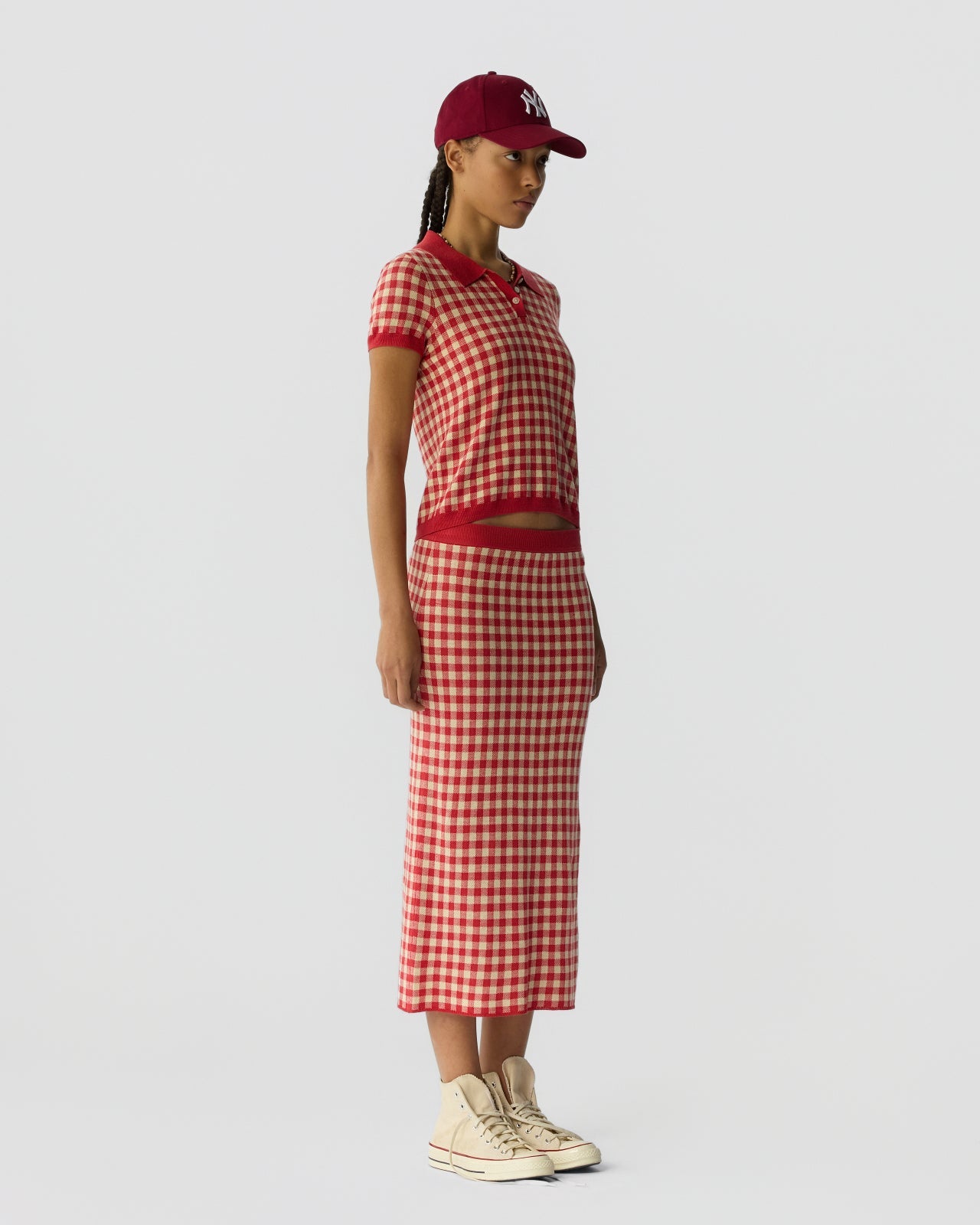 Guest in Residence Gingham Shrunken Polo - Scarlet