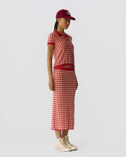 Guest in Residence Gingham Shrunken Polo - Scarlet