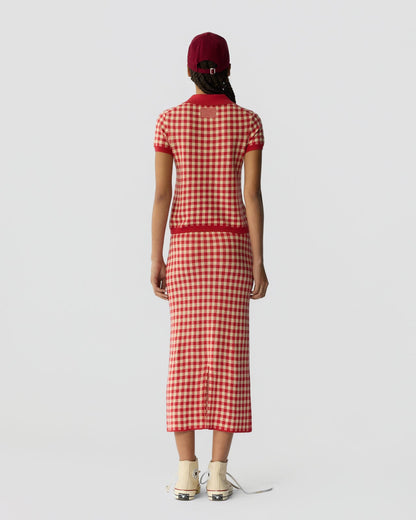 Guest in Residence Gingham Shrunken Polo - Scarlet