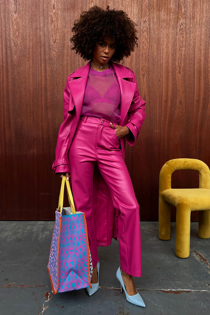 NEVER FULLY DRESSED MAGENTA VEGAN LEATHER TROUSER