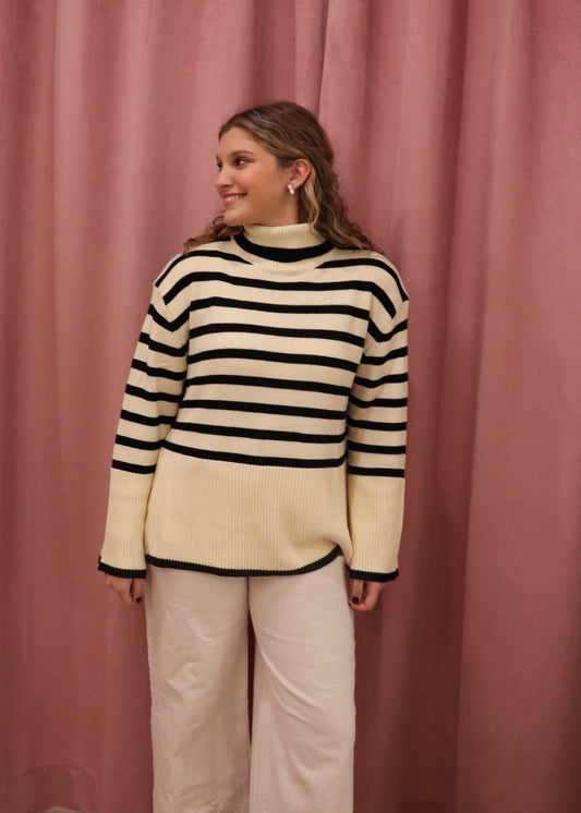 MOON RIVER CREAM STRIPED SWEATER