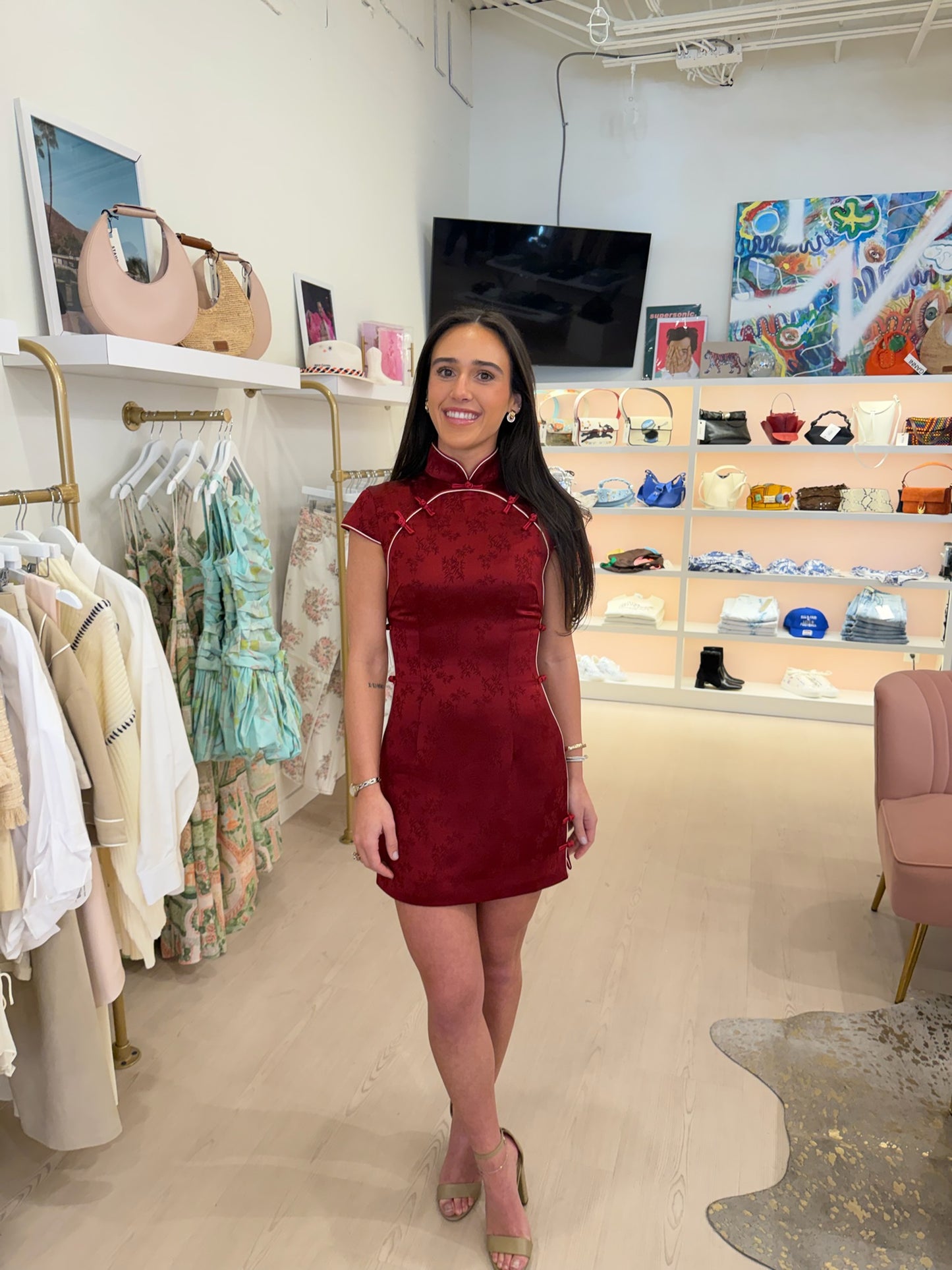 Sau Lee Ren Satin Jacquard Dress