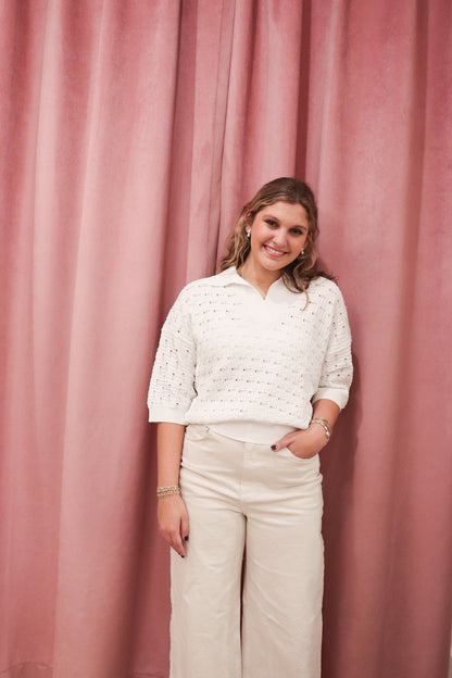 Autumn Cashmere Boxy Texture Stitch Johnny Collar